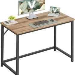 VASAGLE Birou calculator cu blat din PAL, cadru metalic, stil industrial, 100x50x76 cm, maro camel