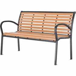 Banca de gradina cu cadru metalic, sezut si spatar rezistent din PVC imitatie lemn, 125x60x80 cm, maro