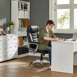 SONGMICS Scaun ergonomic de birou reglabil pe inaltime, piele ecologica, maxim 150 kg, 53x54x115 cm, negru