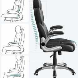 SONGMICS Scaun de birou ergonomic cu brate rabatabile, reglabil pe inaltime, suport cap ajustabil, 70x70x137 cm, negru