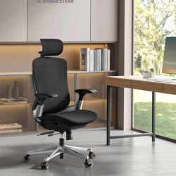 SONGMICS Scaun de birou ergonomic reglabil cu tetiera si suport lombar, inclinare 135°, maxim 150 kg, 70x70x125 cm, negru