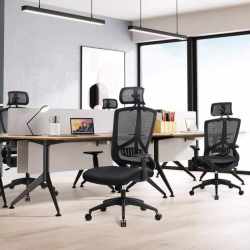 SONGMICS Scaun de birou ergonomic cu tetiera si suport lombar, reglabil, mecanism balans, maxim 120 kg, 70x70x133 cm, negru