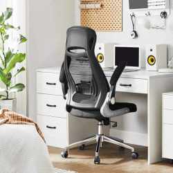 SONGMICS Scaun de birou ergonomic cu tetiera si brate rabatabile, spatar mesh, maxim 120 kg, 68x116-126 cm, negru