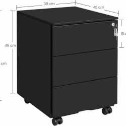 SONGMICS Dulap mobil rollbox pentru birouri, 3 sertare pentru documente, corp pre-asamblat, 45x39x54 cm, negru