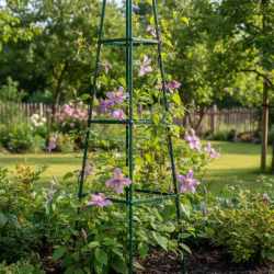 Pergola gradina piramidala pentru plante cataratoare, structura otel, 31x31x200 cm, verde inchis