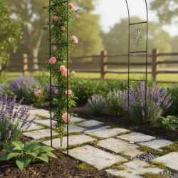 Pergola gradina decorativa pentru plante cataratoare cu ancore, structura otel, 140x38x240 cm, verde