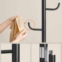 SONGMICS Cuier de podea, cu 8 carlige rezistente, pentru haine, palarii si genti, 175 cm, negru