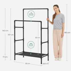 SONGMICS Raft de haine din metal, cu 2 bare de haine si 1 raft, stil industrial, 45x83x157cm, negru
