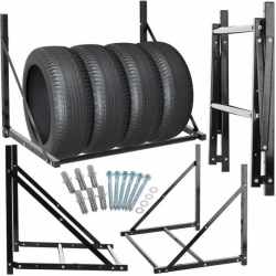Suport suspendat pentru anvelope reglabil, montaj pe perete cu kit instalare inclus, 120x56x50 cm, negru