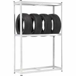Raft depozitare anvelope cu polite suplimentare MDF, cadru otel galvanizat, 120x40x180 cm, gri