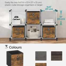 SONGMICS Set 6 cutii de depozitare, pliabile cu maner, material textil si oxford, 30x30x30 cm, maro rustic