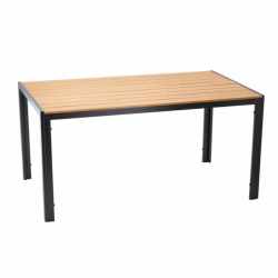 Masa de gradina, cadru otel, blat polywood cu aspect lemn, 150x90x73 cm, negru si maro natur