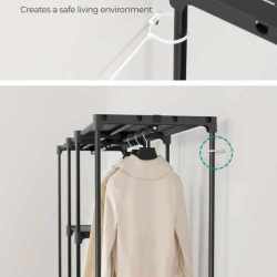 SONGMICS Dulap portabil pentru haine cu 3 bare de suspendare si rafturi, structura metalica, 43x182x182 cm, negru