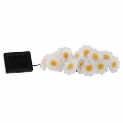 Instalatie luminoasa solara exterior, becuri in forma de margarete, 20 LED alb cald, 2 m + 3.8 m, 2 moduri iluminare, IP44, alb