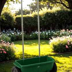 Semanatoare manuala pentru seminte, ingrasaminte sau nisip, capacitate 10 L, latime imprastiere 45 cm, 56x20x110 cm, verde