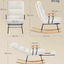 SONGMICS Fotoliu balansoar reglabil cu suport picioare reglabil, textil plusat, 85x75x105 cm, crem