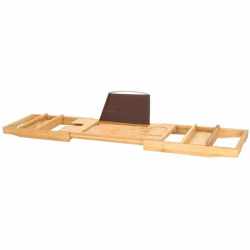 Raft cu tava pentru cada din bambus natural Sersimo 1024, extensibila, 75-110x23cm