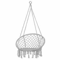 Scaun rotund tip leagan suspendat pentru casa sau gradina, cu franjuri, 150kg, gri