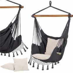 Hamac tip leagan suspendat pentru casa sau gradina HM43, gri inchis cu perne, 130x100cm, 150kg