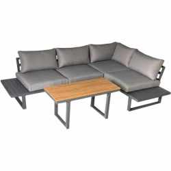 Set mobilier gradina Bogota coltar modular, 2 canapele si masa cu inaltime reglabila, cadru aluminiu, 160x70x79 cm, gri