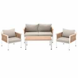 Set mobilier gradina Belgrad 4 piese, cu perne, canapea 2 locuri, 2 fotolii si masa, cadru aluminiu, 129x68x70 cm, bej