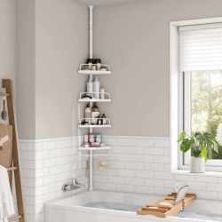 SONGMICS Etajera colt dus, 4 rafturi, inaltime reglabila 85-305 cm, otel si plastic PP, alb