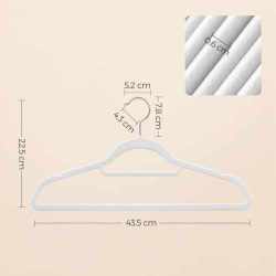 SONGMICS Set de 20 de umerase pentru haine, anti-alunecare cu catifea, bara de cravata si carlig pivotant, 43,5 cm, alb
