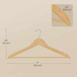 SONGMICS Set de 30 de umerase din lemn, carlige rotative 360°, cu bara pentru pantaloni, 43 cm, natur