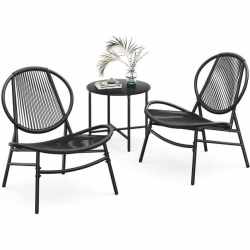 SONGMICS Set bistro gradina 3 piese, scaune Acapulco si masa diametru 50 cm, cadru metalic, negru
