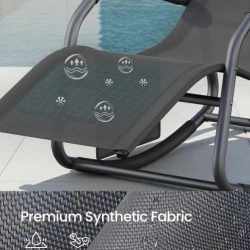 SONGMICS Sezlong balansoar gradina, cu tetiera reglabila si buzunar lateral, cadru otel, maxim 150 kg, 151x56x97 cm, negru