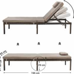 SONGMICS Sezlong gradina cu saltea groasa si tetiera, ratan PE si metal, maxim 150 kg, 195x65x40 cm, maro