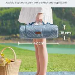 SONGMICS Patura picnic impermeabila 200x200 cm, cu ancore de fixare, pliabila, lavabila, multistrat, albastru cu model frunze