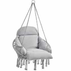SONGMICS Scaun suspendat tip hamac cu perna groasa, stil scandinav, cadru metalic, include lant si carabiniera, 120 kg, gri