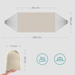 SONGMICS Hamac dublu 210x150 cm, bumbac, portabil cu chingi si carabiniere, bej