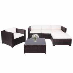 Set mobilier gradina 6 piese din technorattan cu masa si perne, instalare modulara configurabila, maro si crem