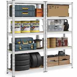 SONGMICS Set 2 rafturi metalice depozitare, 5 niveluri, reglabile, polite MDF, 875 kg, 40x90x180 cm, argintiu