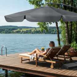 Umbrela de gradina cu brat lateral, inclinabila, panza poliester 160 g/mp, husa de protectie, 300 cm, gri