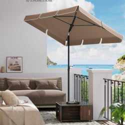 SONGMICS Umbrela terasa gradina sau plaja, cu inclinare 2 directii, protectie UV UPF 50+, husa inclusa, 200x125cm, maro taupe