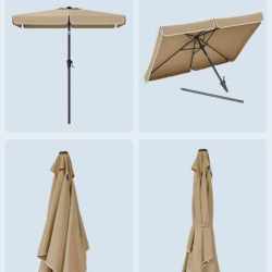 SONGMICS Umbrela de gradina cu manivela, 200x150 cm, UPF 50+, inclinare 30°, structura metalica, maro taupe