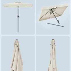 SONGMICS Umbrela de gradina cu manivela, 200x150 cm, UPF 50+, inclinare 30°, structura metalica, bej