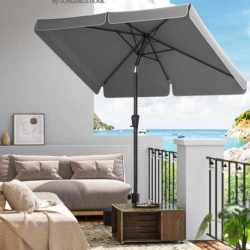 SONGMICS Umbrela de gradina cu manivela, UPF 50+, inclinare 30°, structura metalica, 300x200 cm, gri