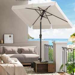 SONGMICS Umbrela de gradina cu manivela, UPF 50+, inclinare 30°, structura metalica, 300x200 cm, bej