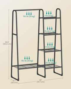 SONGMICS Cuier cu 5 rafturi si bara pentru haine, structura metalica, stil industrial, 40x102x153 cm, negru