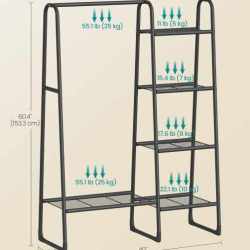 SONGMICS Cuier cu 5 rafturi si bara pentru haine, structura metalica, stil industrial, 40x102x153 cm, negru