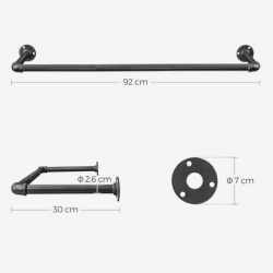 SONGMICS Suport bara de perete pentru haine, stil industrial, metal, 92x30 cm, negru