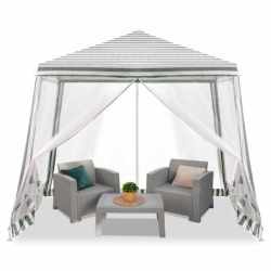 Cort pavilion gradina, pereti cu plasa anti insecte si structura metalica, 3x3 m, alb si verde