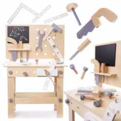 Banc de lucru copii din lemn cu unelte incluse, masa 45x26x67 cm, set DIY pentru micul mester