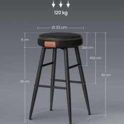 VASAGLE Set 2 scaune bar EKHO, tapiterie PU, cadru metalic, 50x50x63 cm, negru