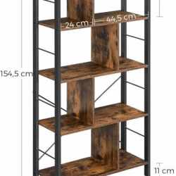VASAGLE Biblioteca cu 4 rafturi, cadru metalic, stil industrial, 74x30x155 cm, maro rustic