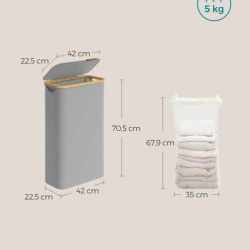 SONGMICS Cos rufe slim pentru spatii inguste, sac detasabil, 65 litri, 42x23x71 cm, gri